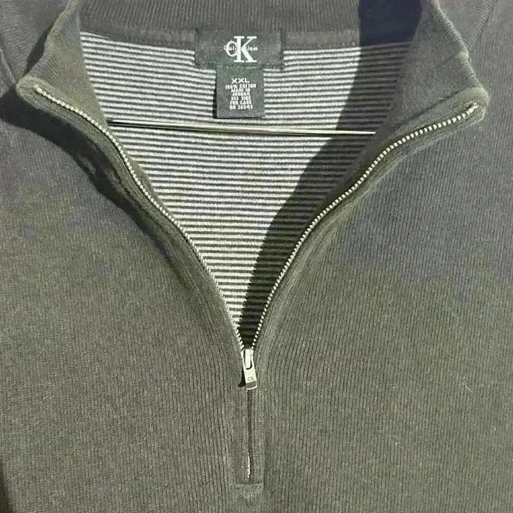 CALVIN KLEIN Mens‎ XXL Black 1/4 Zip pullover Cotton Knit Sweater